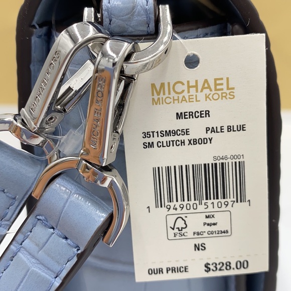 MICHAEL KORS MERCER SMALL CLUTCH XBODY PALE BLUE - Picture 16 of 16
